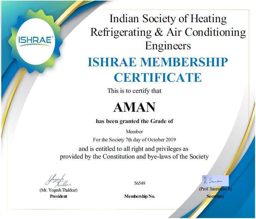 ISHRAE certification